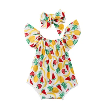 Søde Nyfødte Spædbarn Baby Pige Ærmeløs Ananas Print Body Buksedragt Bue Hovedbøjle Tøj Sunsuit Et Stykke Tøj