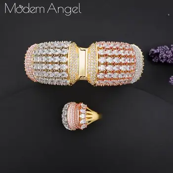 ModemAngel Hot Charms Geometri Dubai Smykke Sæt Cubic Zirkonia Til Armbånd Armbånd/Ring For Kvinder Nigerianske Bryllup Smykker Sæt