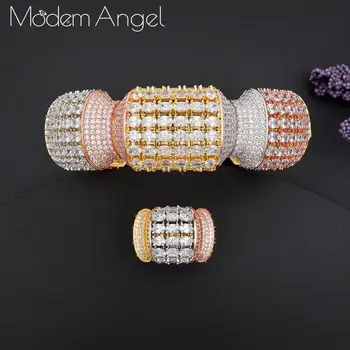 ModemAngel Hot Charms Geometri Dubai Smykke Sæt Cubic Zirkonia Til Armbånd Armbånd/Ring For Kvinder Nigerianske Bryllup Smykker Sæt