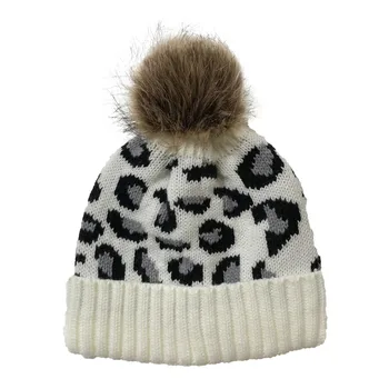 Vinteren Kvindelige Pels Pom Poms Hat Vinter Hat Til Kvinder, Piger Leopard Hat Strikkede Huer Kasket Hat Tykke Kvinder Skullies Huer #98