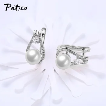 Blændende Simuleret Pearl AAA Zircon 925 Sterling Sølv Hoop Øreringe Til Kvinder bryllupsfest Jubilæum Smykker