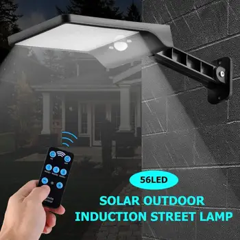56LED Sol Motion Sensor Justerbar Lysstyrke væglampe Udendørs Gade Lampe med Fjernbetjening Vandtæt Have gadelygte