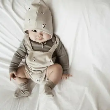 Efteråret Nye Barn Baby Body Baby Dreng Overalls Søde Blomster Piger Bomuld Ærmer Og Jumpsuit Med Hat Baby Tøj