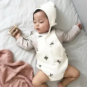 Efteråret Nye Barn Baby Body Baby Dreng Overalls Søde Blomster Piger Bomuld Ærmer Og Jumpsuit Med Hat Baby Tøj
