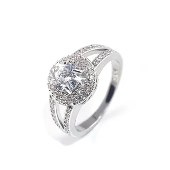 Luksus Kvindelige Hule Zircon Store Ring Vintage Silver Farve Vielsesring Klassisk Hvid Rund Krystal Forlovelsesringe For Kvinder