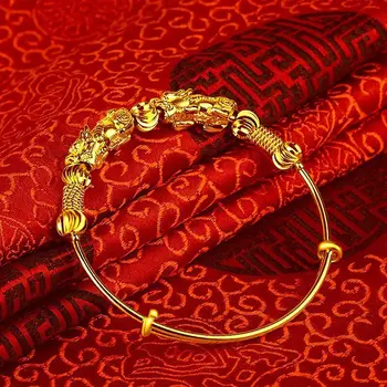 MxGxFam Lovende Gamle Dyr, Modige Tropper Armbånd til Kvinder Smykker 60 mm 24 k Pure Guld Farve