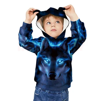 INPEPNOW Wolf 3D-Print Sweatshirt til Drenge Kat Øre Cap-School Kids Hættetrøjer til Piger Sweat Shirt Kostume til Teenagere, Sport, Tøj