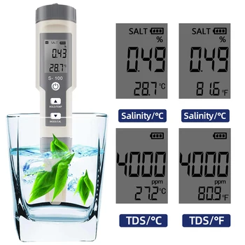 3 I 1 Salinometer TDS Temperatur, Saltholdighed Meter Digitale Vandtæt Salt Måle Salt, Saltlage Havvand Vand Test Kit 40% off