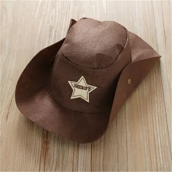 Søde lille Barn Baby Drenge Tøj Cowboy Kostume Sheriff 3Pc Fancy Fest Heldragt uden Ærmer Kvast Rompers Hat Trekant Tørklæde 0-2T