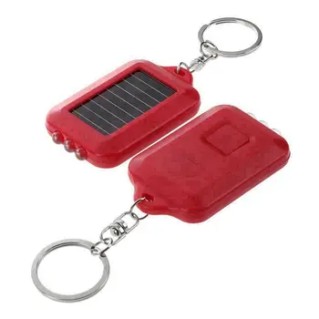 10X Mini Solenergi Genopladelige 3LED Lommelygte Nøglering Lys Brænder Nye Ring - rød