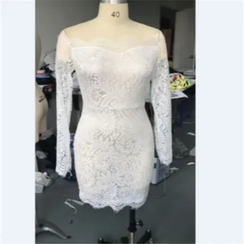 Mode Blonder Blomster Design-White Party Dress Kvinder Sexet Off Skulder Hule Ud Slanke Spaghetti Strop Bodycon Kjole
