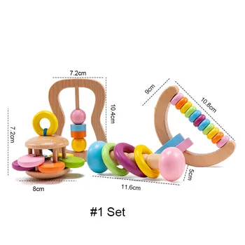 Træ-Legetøj Farverige Baby Rangle Set Sikre Fødevarer Kvalitet Træ Rangle Sut Armbånd Bidering Sæt Montessori Lille Barn Legetøj Bell Gave