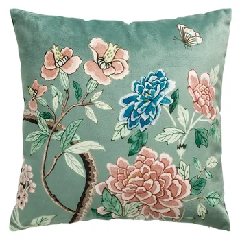Diphylleia Klassisk Kinesisk Stil Pudebetræk Blomster Og Fugle Print Velvet Firkantet Pude Tilfælde Asian Dekorative Luxe Coussin