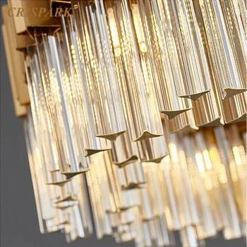 Guld Ramme Moderne Lysekrone LED Krystal Luksus Rektangulære Hængende Lampe Art Deco-Hjem Stue Køkken Island Hotel