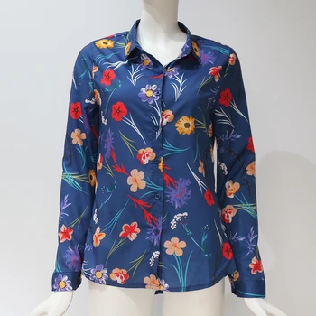 HiloRill Kvinder Bluser 2020 Blomstret Print, Lange Ærmer Turn Down Krave Bluse Shirt Stribet Tunika Plus Size Blusa Chemisier Femme