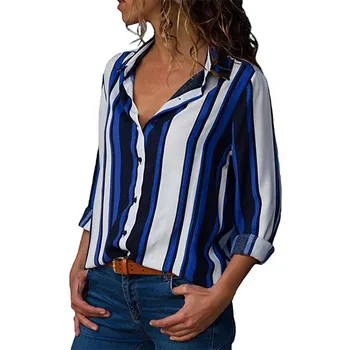 HiloRill Kvinder Bluser 2020 Blomstret Print, Lange Ærmer Turn Down Krave Bluse Shirt Stribet Tunika Plus Size Blusa Chemisier Femme