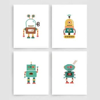 Tegnefilm Robot Print På Lærred Malerier Børnehave Væg Kunst, Billeder, Plakat Væg Billeder Til Børneværelset Fødselsdagsgave Hjem Dekoration