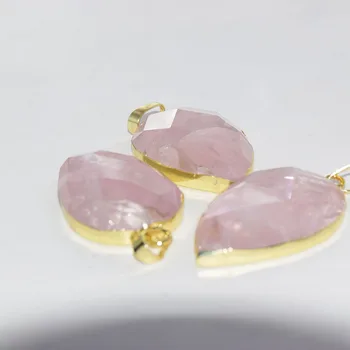 Fashion Jewelry Natural Stone Water Drop Charm Pendant femme 2019 Pink rose crystal quartz gold point pendant for women as gifts
