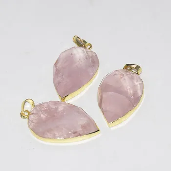 Fashion Jewelry Natural Stone Water Drop Charm Pendant femme 2019 Pink rose crystal quartz gold point pendant for women as gifts