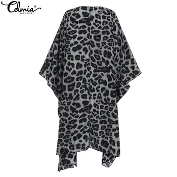 Vintage Leopard Print Kimono Cardigan Kvinder Lange Toppe Celmia 2021 Sommer-Shirts Med Lange Ærmer Casual Løs Beach Cover Up Bluser