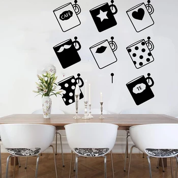 Sæt 8stk Cafe Krus Kop Te Wall Sticker Køkken Spisestue Og vægoverføringsbillede Resturant Vinyl Home Decor