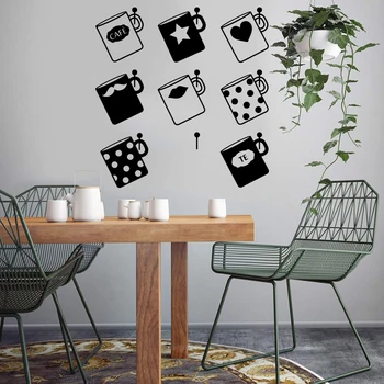 Sæt 8stk Cafe Krus Kop Te Wall Sticker Køkken Spisestue Og vægoverføringsbillede Resturant Vinyl Home Decor