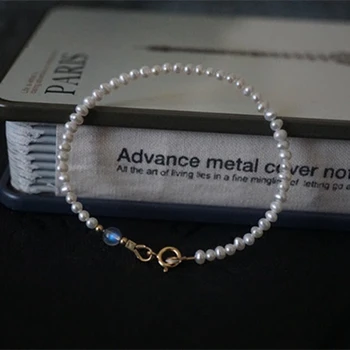 Naturlige AA Hvid Nearround Perle,Labradorit 6mm 925 Sterling sølv Armbånd 7