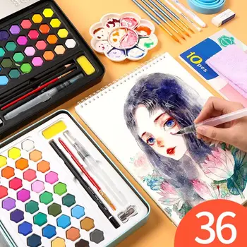 1Box Akvarel Pigment Indstillet 36-Farve Akvarel Maling Elev Hånd-malet Bærbare Maleri Sæt Strygejern Max Vand Farve Kunst Suppli