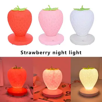 Tryk Dæmpbar Nat Lys Led nat lys Silikone Jordbær form nat lys USB-sengelampe til Baby, Børn Gave