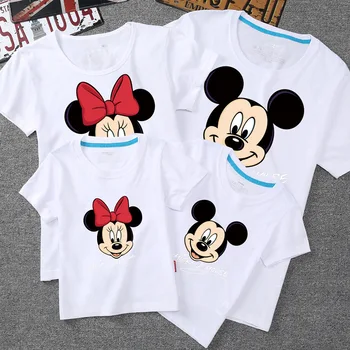 Disney 1STK Tegnefilm Mickey, Minnie Far Mor Baby T-Shirt ClothingFor Familie Matchende Outfits Tøj Sommer Bomuld Farverige Skjorte