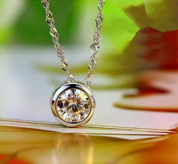 925 sterling sølv mode runde skinnende krystal damer'pendant halskæder smykker kvinder short chain fødselsdag, gave, no fade