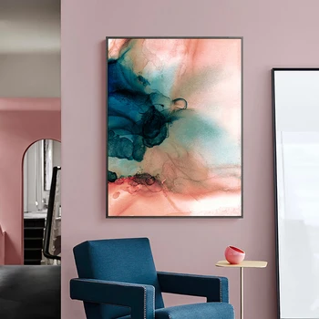 Pink, Grønne Blad I Blomsten Nordiske Plakat Væg Kunst, Lærred Maleri Abstrakte Plakater Udskriver Billeder Til Væggen Stue Indretning