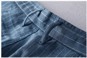 2019 Nye design sommer hør og bomuld shorts mænd brand stribede shorts herre casual fashion blå striber kort mandlige bermuda