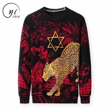 Leopard Print Sweater 2019 Mandlige Træk Sweater Mænd Mode Social Club Party Outfit Trui Heren