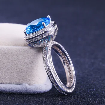 Huitan Luksus Sky Blue Zircon Sten Og Vielsesringe For Kvinder Vintage-Års Jubilæum Gave Til Hustru Elegante Engagement Ring Smykker
