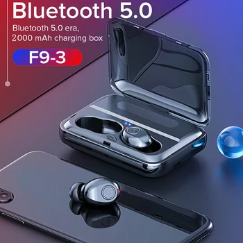 F9-3 Bluetooth Hovedtelefon V5.0 Dobbelt Opkald Headsettet 2000 MAh Opladning Bin Mini Vandtæt Støj Annullering Øretelefon Pk X8 Q32