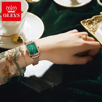 OLEVS Kvinder Ure Personlighed Fashion Square Ultra-Tynd Mekanisk Armbåndsur Vandtæt Rose Gold Milanese Elegant dameur