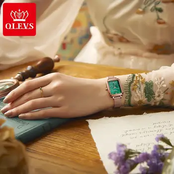 OLEVS Kvinder Ure Personlighed Fashion Square Ultra-Tynd Mekanisk Armbåndsur Vandtæt Rose Gold Milanese Elegant dameur