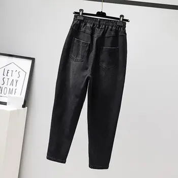 Efteråret Nye Arts-Stil Plus Size Kvinder Jeans Vintage Broderi, Patchwork Løs Sort Jeans med bomuld, Denim Harem Bukser M663