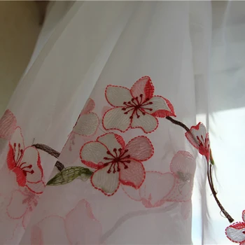 Pink, plum blossom semi-solsejl balkon partition dekorative vindue skærmen tyl broderi gardiner til stuen MY045#50