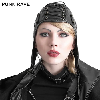 Punk Rave Fashion Læder Black Cosplay Caps Hatte Steampunk Militære Cool S163