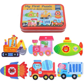 Baby legetøj 6 i 1 strygejern max tegnefilm dyr, Træ-puslespil for børn Montessori tidlig pædagogisk legetøj gaver til børn CX899067