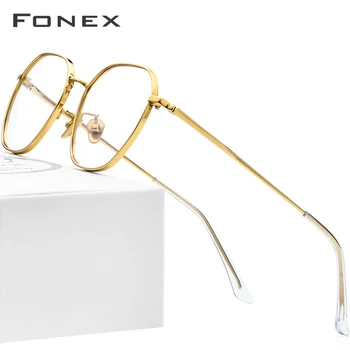 FONEX Ren Titanium Briller Ramme Mænd Nærsynethed Optisk Recept Vintage Briller Ramme Kvinder Nye Guld Polygon-Brillerne 8519