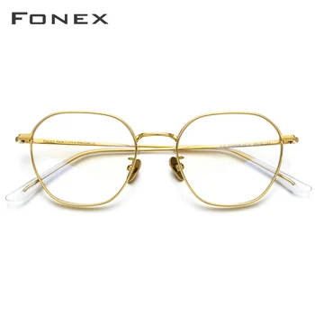 FONEX Ren Titanium Briller Ramme Mænd Nærsynethed Optisk Recept Vintage Briller Ramme Kvinder Nye Guld Polygon-Brillerne 8519
