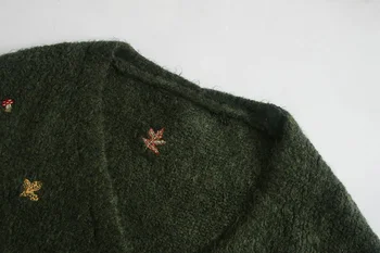 2020 Gratis Inspirit Nye Ankomst Vinter Kvindelige Sweater Strikket Kort V-hals Kvinders Broderi Vintage Cardigans