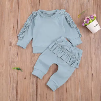 Toddler Spædbarn Nyfødte Baby Pige Tøj Sæt Flæser Sweatshirt Toppe, Bukser Efterår Forår Baby Pige Tøj Tøj