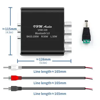 Bluetooth-5.0 TPA3116D2 HIFI Digital Forstærker 2.1-Kanal 2*50 W+100 W Stereo Power Audio Klasse D-Bass-Subwoofer-Forstærker
