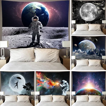 Månen Gobelin Væggen Hænger Astronaut Univers Planet Psykedelisk Gobeliner Væggen Klud Tæppe Bed Dækker Tæppe Hjem Dekoration