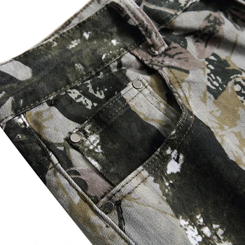 Sokotoo Mænds camouflage trykt jeans Mode slim fit blad mønster malet stretch denim bukser