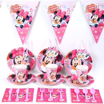 68Pcs\Masse Minnie mouse engangsservice fødselsdag part dekorationer børn Tegnefilm tema minnie mouse julefrokost forsyninger